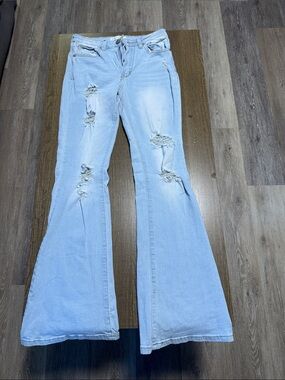 Almost Famous Light Blue Distressed Flared Jeans